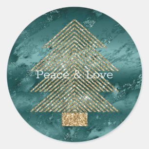 Green Marble Gold Glitzer Weihnachtsbaum Runder Aufkleber