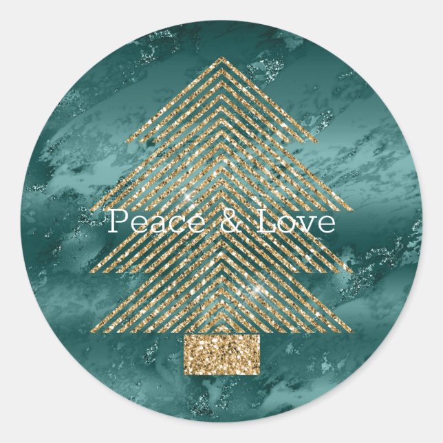 Green Marble Gold Glitzer Weihnachtsbaum Runder Aufkleber (Vorderseite)