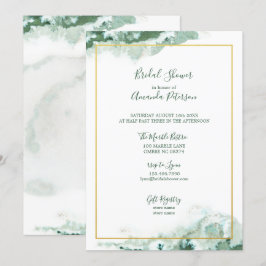 Green Marble Ombre Gold Frame Brautparty Einladung
