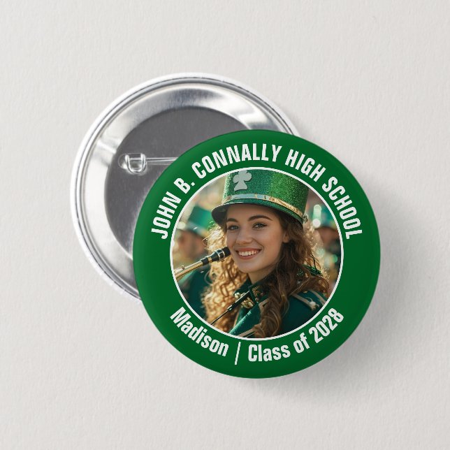 Green Marching Band Foto High School Brag Button (Vorne & Hinten)