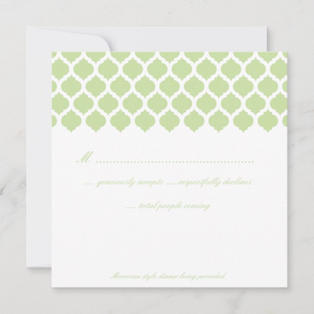 Green marokkanische Muster Wedding Party RSVP Card Einladung (Vorderseite)
