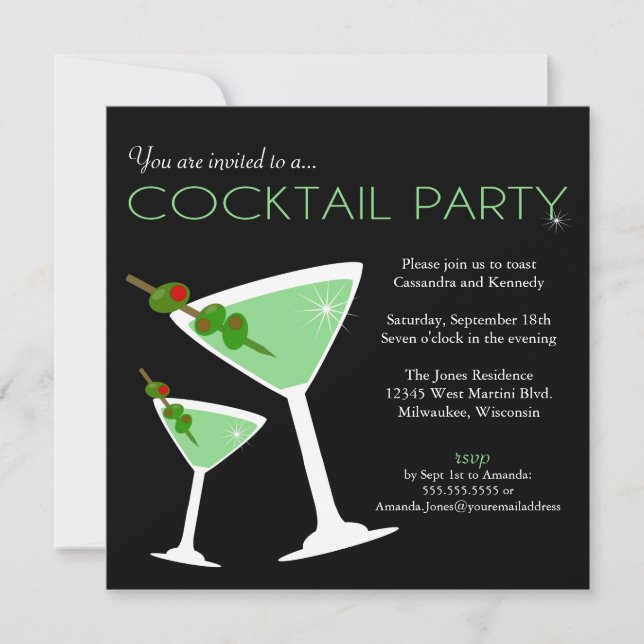 Green Martini Cocktail Party Invitation (Devant)