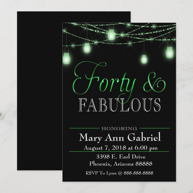 Green Mason Jars 40e anniversaire Invitation de fê (Devant / Derrière)