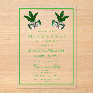 Green Masquerade Sweet 16 Acryleinladungen