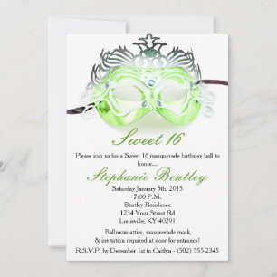 Green Masquerade Sweet 16 Anniversaire Invitation