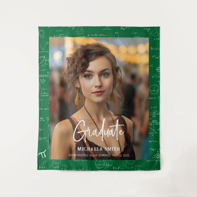 Green Math Handwritten Script Photo Graduation  Wandteppich (Vorderseite)