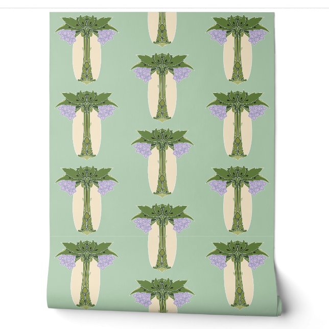 Green Mauve Cream Floral Art Nouveau Tapete (Abrollen)