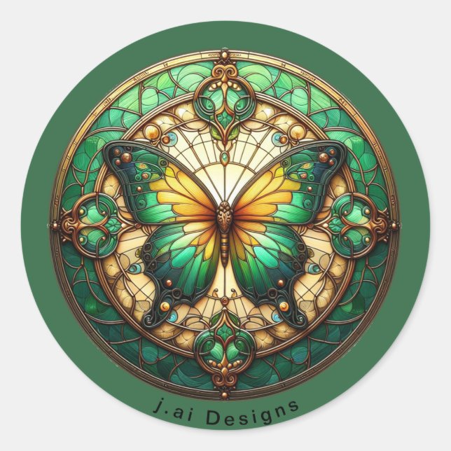 Green Medallion Butterfly Runder Aufkleber (Vorderseite)