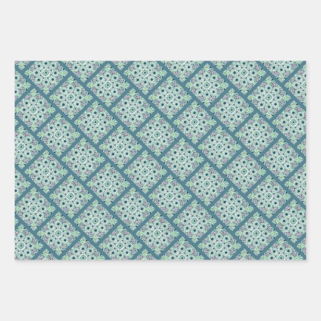 Green Medallion Geschenkgutschrift Wrap Flachblatt Geschenkpapier Set (Vorderseite)