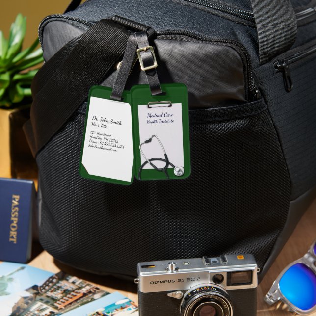 Green Medical Clipboard mit Stethoscope Gepäckanhänger (Vorderseite & Rückseite)