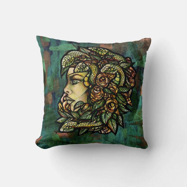 Green Medusa Snakes Rose Gorgon Kissen (Vorderseite)