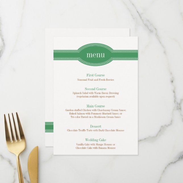 Green Menu Card, Caroline Wedding Collection Menükarte (Vorderseite/Rückseite Beispiel)