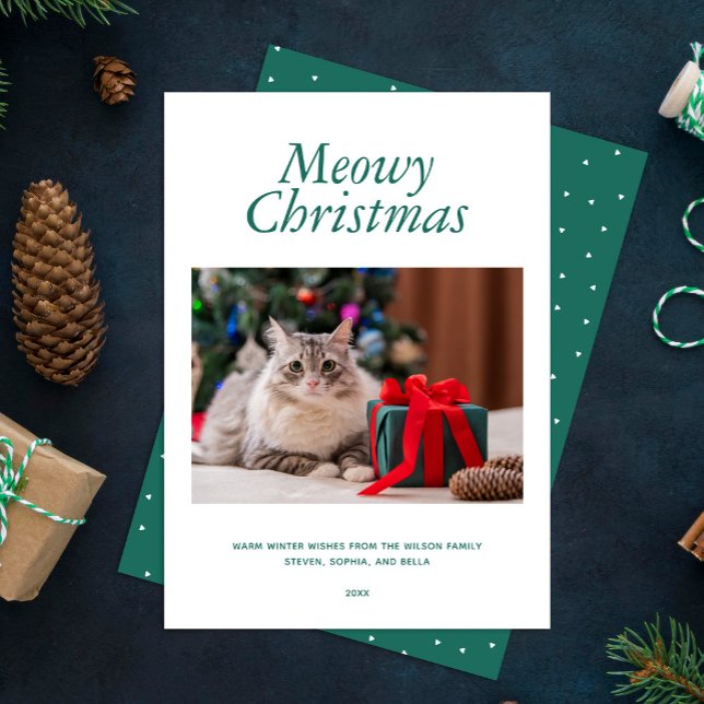 Green "Meowy Christmas" Personalisiertes Foto Feiertagskarte (Von Creator hochgeladen)