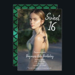 Green Mermaid Modernes Foto Sweet 16 Party    Einladung<br><div class="desc">Anpassen für jedes Ereignis.</div>