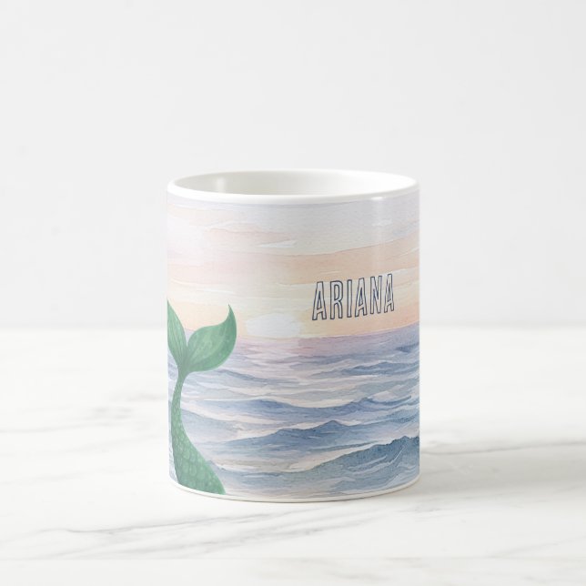 Green Mermaid Tail Ocean Sunset Kaffeetasse (Mittel)