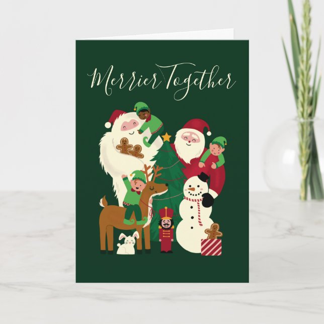 Green Merrier Gemeinsam Santa und Freunde Karte (Vorderseite)