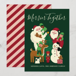 Green Merrier Together Santa and Friends Card Einladung