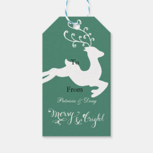 Green Merry Bright Christmas Reindeer Geschenkanhänger
