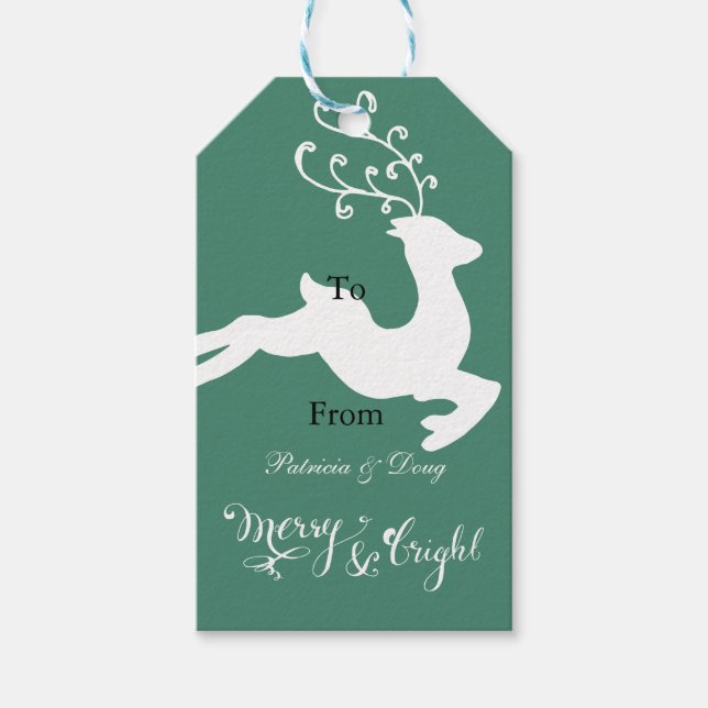 Green Merry Bright Christmas Reindeer Geschenkanhänger (Vorderseite)