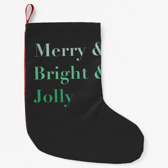 Green Merry & Bright & Jolly Typografy Men's Kleiner Weihnachtsstrumpf (Vorderseite)