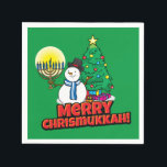 Green Merry Chrismukkah mit Snowman und Menorah Serviette<br><div class="desc">Fügen Sie unser lustiges Snowman,  Menorah und Weihnachtsbaumdesign mit einem grünen Hintergrund Ihrem Chrismukkah Party in diesem Jahr hinzu.</div>