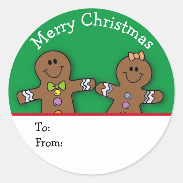 Green Merry Christmas Gingerbread Man Custom Runder Aufkleber (Vorderseite)