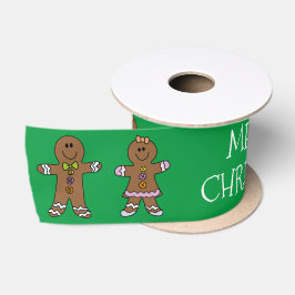 Green Merry Christmas Gingerbread Man Custom Satinband