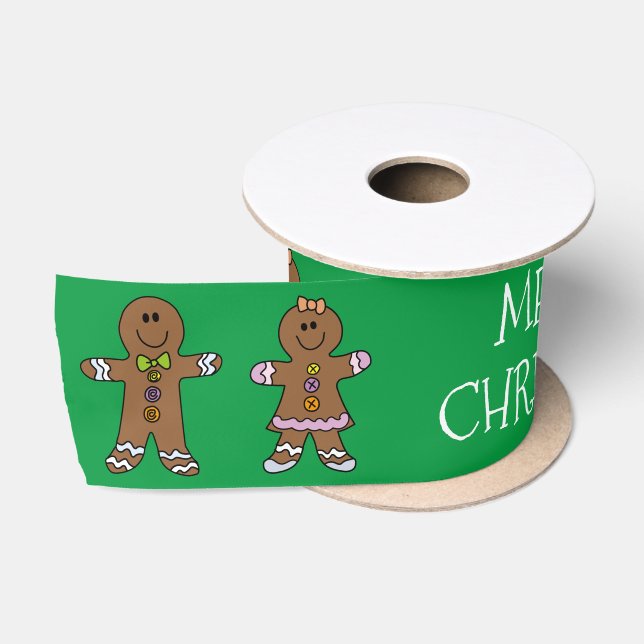 Green Merry Christmas Gingerbread Man Custom Satinband (Spule)