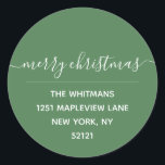 Green Merry Christmas Return Address Label Runder Aufkleber<br><div class="desc">Green Merdoch Christmas Round Retourenadresse Label - Matching Items verfügbar</div>