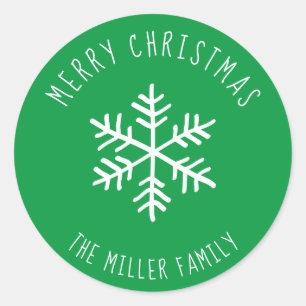 Green Merry Christmas Snowflake Personalisiert Runder Aufkleber