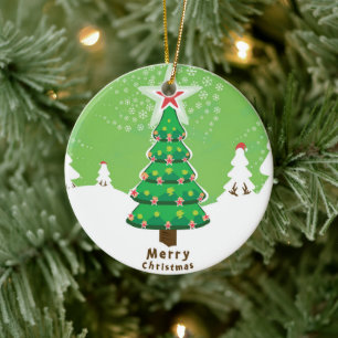 Green Merry Christmas Tree Keramik Ornament