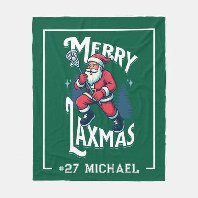 Green Merry Laxmas Personalized Lacrosse Christmas Fleecedecke (Vorderseite)