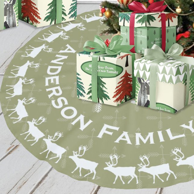 Green Merry Weihnachts Familienname Rentier Pfeile Polyester Weihnachtsbaumdecke (Von Creator hochgeladen)