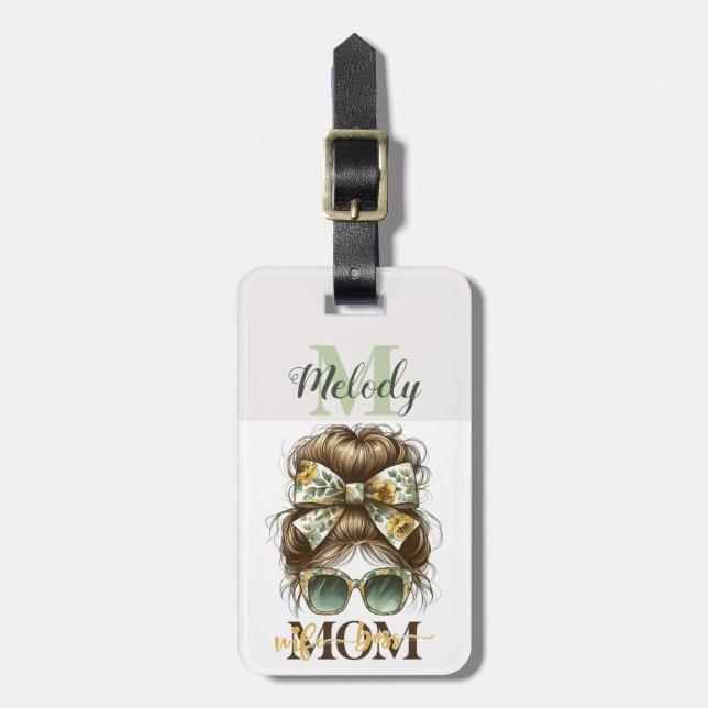 Green Messy Bun Mama Ehefrau Boss Gepäckanhänger (Vorderseite vertikal)