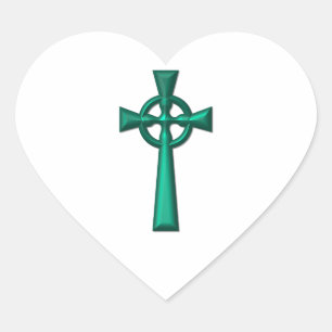 Green Metallic Celtic Cross Herz-Aufkleber