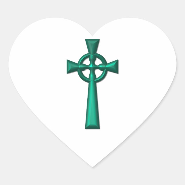 Green Metallic Celtic Cross Herz-Aufkleber (Vorderseite)
