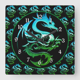 Green Metallic Dragon Quadratische Wanduhr