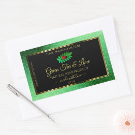 Green Metallic Glitzer Black Product Label Ladybug Rechteckiger Aufkleber