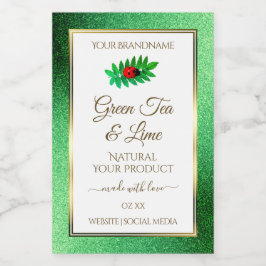 Green Metallic Glitzer White Product Label Ladybug Lebensmitteletikett