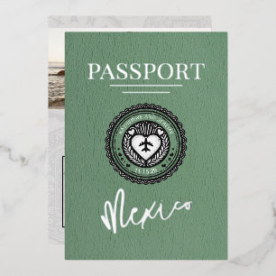 Green Mexico Passport Hochzeit Folieneinladung