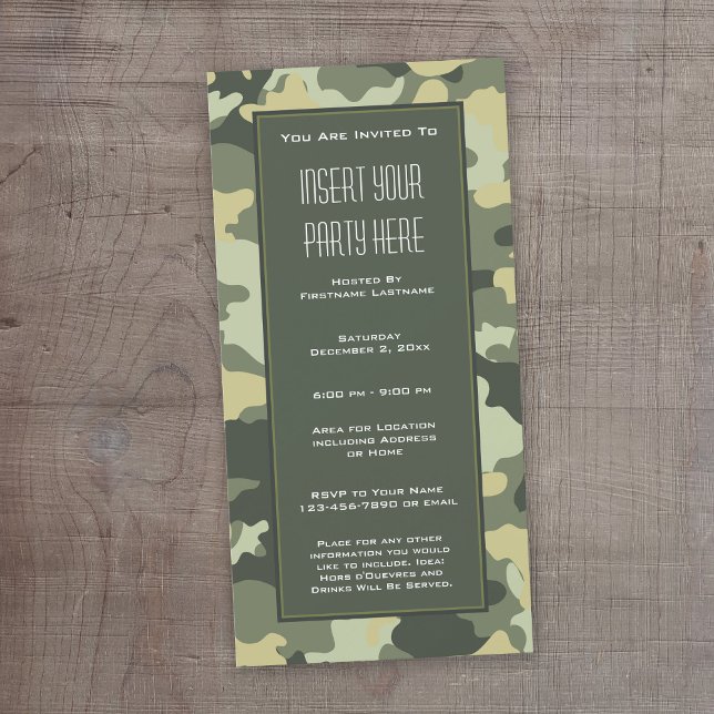 Green Military Camouflage Party Einladung (Camouflage Birthday Invitation or Other Party!)