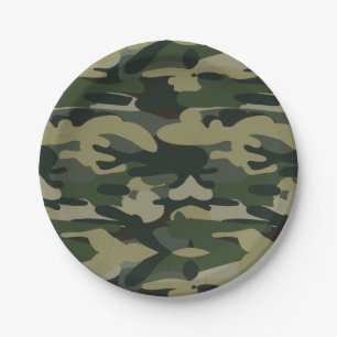 Green Military Camouflage Pattern Pappteller