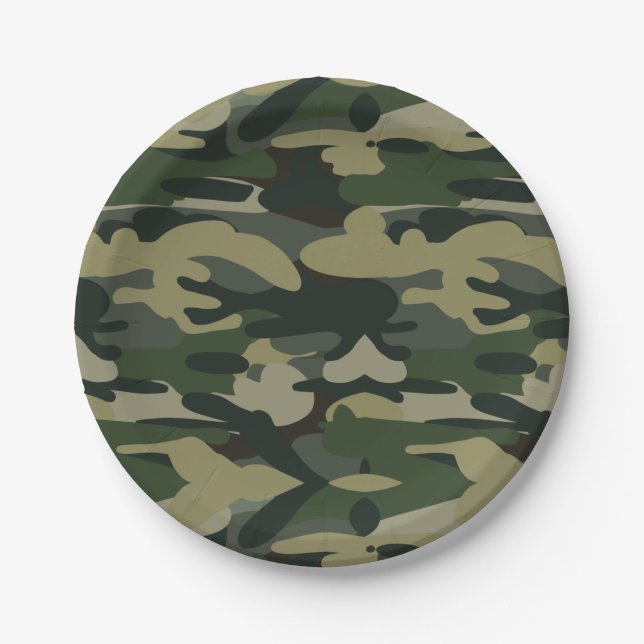 Green Military Camouflage Pattern Pappteller (Vorderseite)