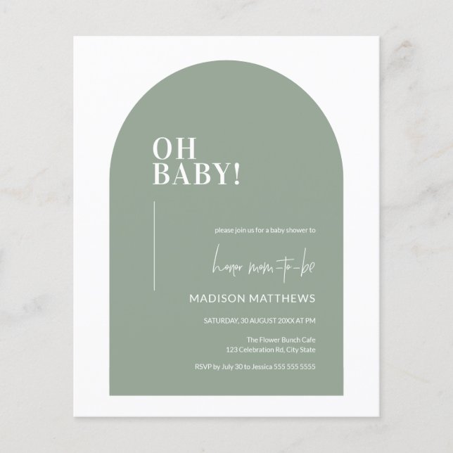 Green Minimal Arch Oh Babydusche Flyer (Vorne)