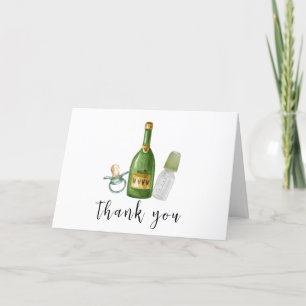 Green Minimal Poppin Champagner Flaschen Babydusch Dankeskarte