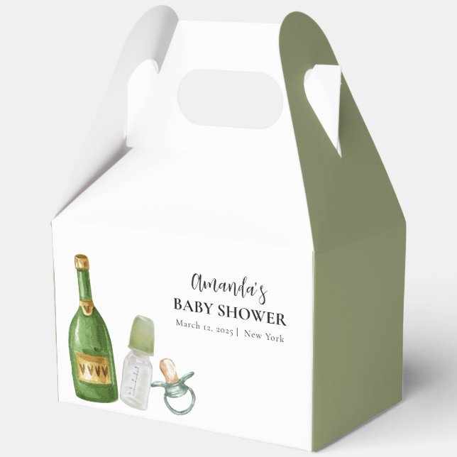 Green Minimal Poppin Champagner Flaschen Babydusch Geschenkschachtel (Vorderseite)