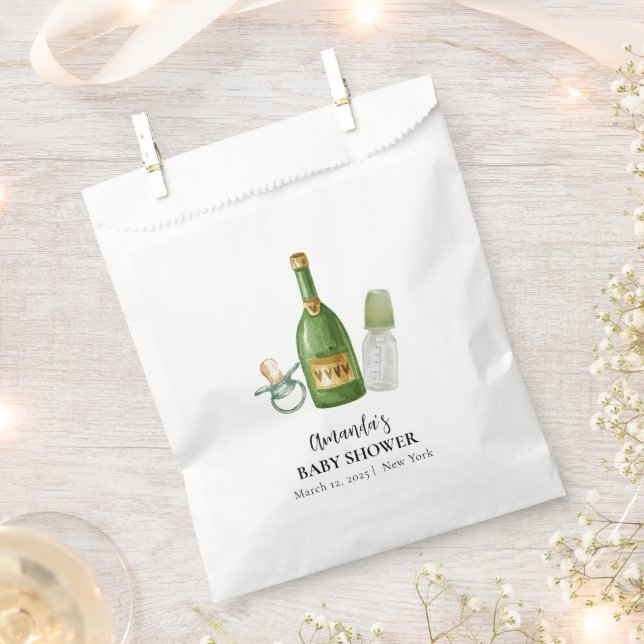 Green Minimal Poppin Champagner Flaschen Babydusch Geschenktütchen (Ausgeschnitten)