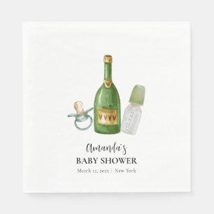 Green Minimal Poppin Champagner Flaschen Babydusch Serviette