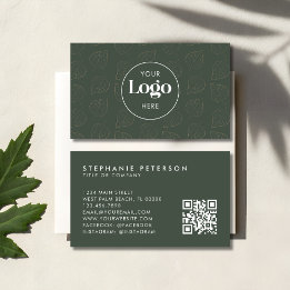 Green Minimalist Botanical Custom Logo QR Code Visitenkarte