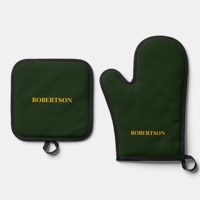 Green minimalist custom name  ofenhandschuh & Topflappen-Set (Vorderseite)